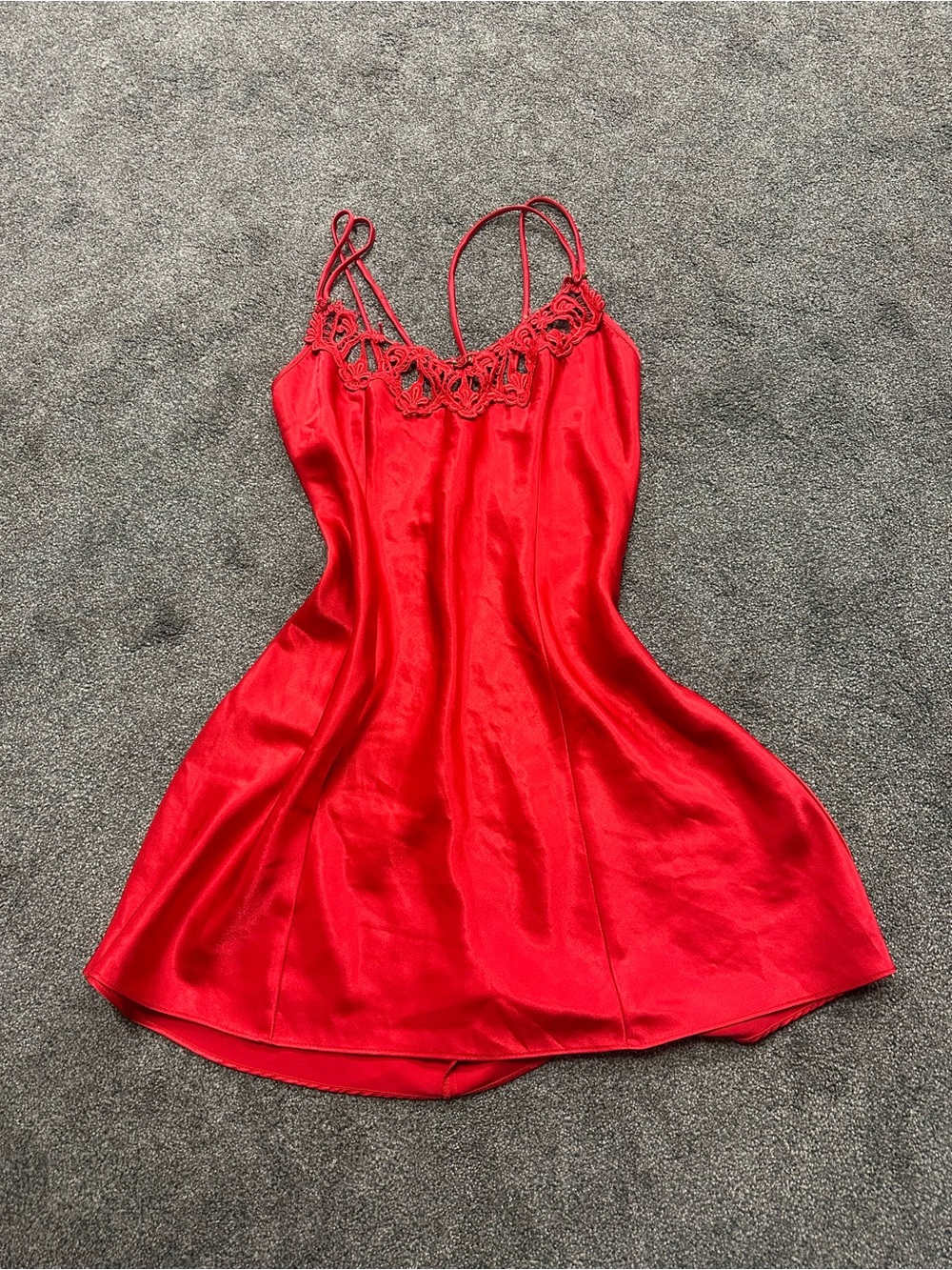Silky Red Lace-Trim Slip Dress - Women's Chemise